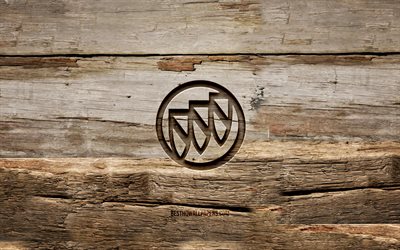 Buick wooden logo, 4K, wooden backgrounds, cars brands, Buick logo, creative, wood carving, Buick