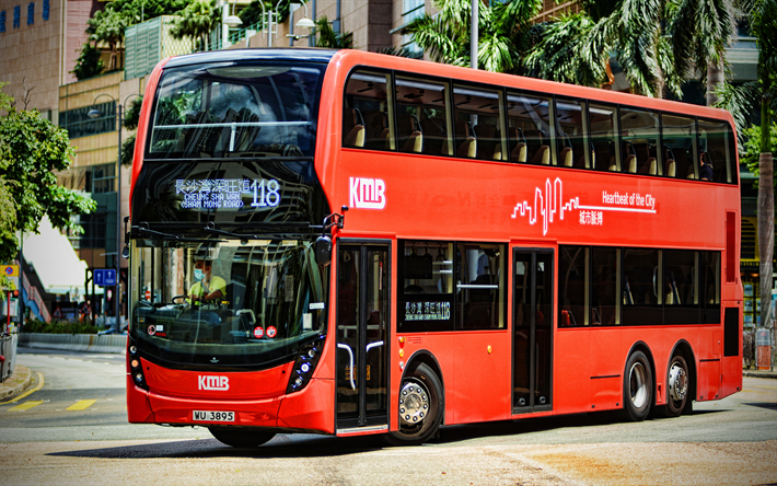 Alexander Dennis Enviro500, 4k, red bus, 2015 buses, HDR, HK-spec, double-decker buses, passenger transport, electric buses, passenger bus, Alexander Dennis