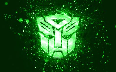 transformers logotipo verde, 4k, verde luzes de neon, criativo, verde abstrato de fundo, transformers logo, cinema logos, transformers
