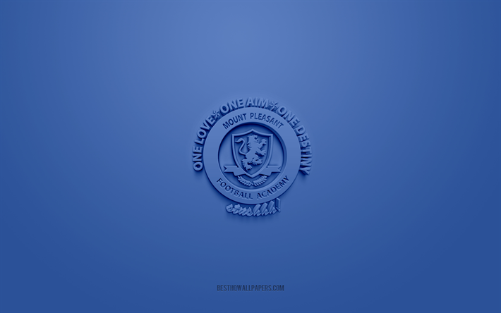 Mount Pleasant Academy FC, creative 3D logo, blue background, Jamaican football club, National Premier League, Saint Ann, Jamaica, 3d art, football, Mount Pleasant Academy FC 3d logo
