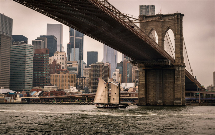 جسر بروكلين, مانهاتن, نيويورك, اخر النهار, غروب الشمس, نيويورك سيتي سكيب, ناطحات سحاب, الولايات المتحدة الأمريكية