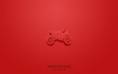 motosiklet sporu 3d simgesi, kırmızı arka plan, 3d semboller, motosiklet sporu, spor simgeleri, 3d simgeler, motosiklet spor işareti, spor 3d simgeler