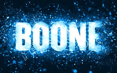 Happy Birthday Boone, 4k, blue neon lights, Boone name, creative, Boone Happy Birthday, Boone Birthday, popular american male names, picture with Boone name, Boone