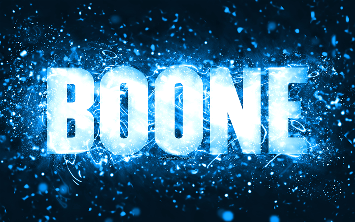 joyeux anniversaire boone, 4k, des n&#233;ons bleus, boone nom, cr&#233;atif, boone joyeux anniversaire, boone anniversaire, les noms masculins am&#233;ricains populaires, photo avec boone nom, boone