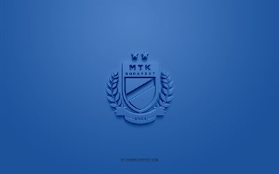 mtkブダペストfc, クリエイティブな3dロゴ, 青い背景, nb i, 3dエンブレム, ハンガリーのサッカークラブ, ハンガリー, 3dアート, フットボール, mtkブダペストfc3dロゴ