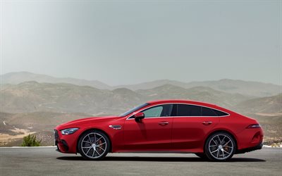2022, Mercedes-AMG GT 63 S E Performance, side view, exterior, red GT 63 S, German cars, Mercedes-Benz