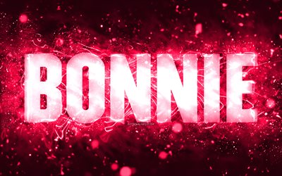 Happy Birthday Bonnie, 4k, pink neon lights, Bonnie name, creative, Bonnie Happy Birthday, Bonnie Birthday, popular american female names, picture with Bonnie name, Bonnie