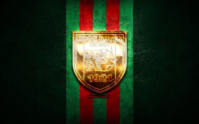 botev vratsa fc, kultainen logo, parva liga, vihre&#228; metalli tausta, jalkapallo, bulgarialainen jalkapalloseura, botev vratsa logo, pofc botev vratsa