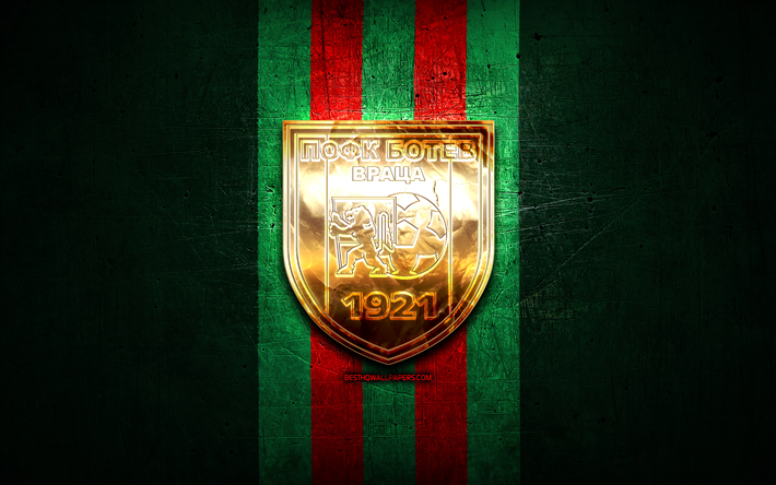 botev vratsa fc, altın logo, parva liga, yeşil metal arka plan, futbol, ​​bulgar futbol kul&#252;b&#252;, botev vratsa logo, pofc botev vratsa