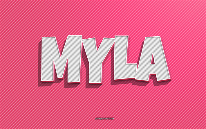 Myla, pink lines background, wallpapers with names, Myla name, female names, Myla greeting card, line art, picture with Myla name