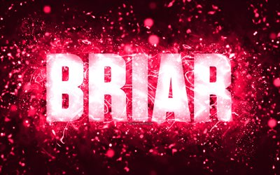 Happy Birthday Briar, 4k, pink neon lights, Briar name, creative, Briar Happy Birthday, Briar Birthday, popular american female names, picture with Briar name, Briar