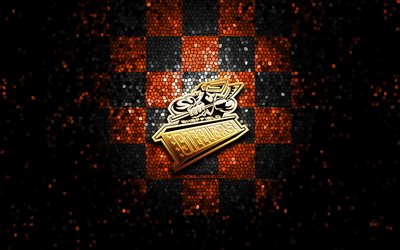 Sheffield Steelers, glitter logo, Elite League, orange black checkered background, hockey, english hockey team, Sheffield Steelers logo, mosaic art