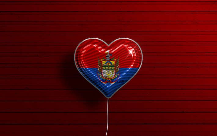 I Love Chimborazo, 4k, realistic balloons, red wooden background, Day of Chimborazo, ecuadorian provinces, flag of Chimborazo, Ecuador, balloon with flag, Provinces of Ecuador, Chimborazo flag, Chimborazo