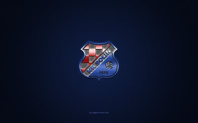 NK Solin, Croatian football club, red logo, blue carbon fiber background, Druga HNL, football, Solin, Croatia, NK Solin logo