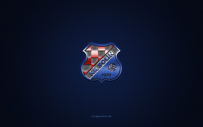 nkソリン, クロアチアのサッカークラブ, 赤いロゴ, 青い炭素繊維の背景, ドラガhnl, フットボール, ソリン, クロアチア, nkソリンのロゴ