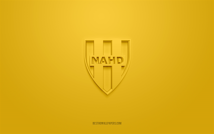 naフセインデイ, クリエイティブな3dロゴ, 黄色の背景, アルジェリアのサッカークラブ, リーグプロフェッションネル1, フセインデイ, アルジェリア, 3dアート, フットボール, naフセインデイ3dロゴ