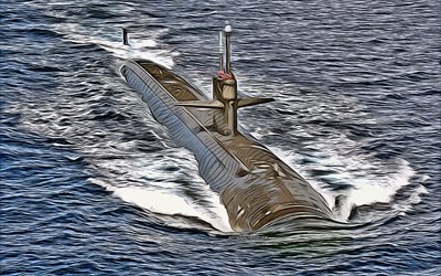 USS Alaska, 4k, vector art, SSBN-732, submarines, United States Navy, US army, abstract ships, battleship, US Navy, Ohio-class, USS Alaska SSBN-732