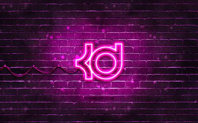 kevin durant lila logotyp, 4k, lila brickwall, kevin durant logotyp, basketstj&#228;rnor, kevin durant neon logotyp, kevin durant