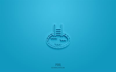 Pool 3d icon, blue background, 3d symbols, Pool, hotel icons, 3d icons, Pool sign, hotel 3d icons
