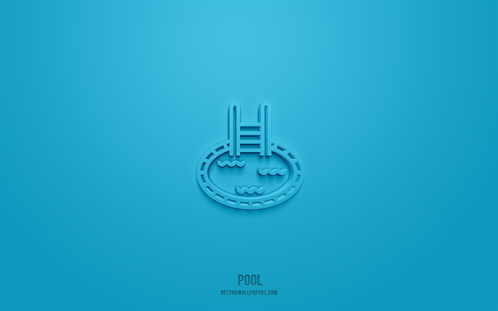 pool 3d-ikon, bl&#229; bakgrund, 3d-symboler, pool, hotellikoner, 3d-ikoner, poolskylt, hotell 3d-ikoner