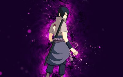 sasuke uchiha, 4k, violette neonlichter, fortnite battle royale, fortnite-charaktere, sasuke uchiha skin, fortnite, sasuke uchiha fortnite