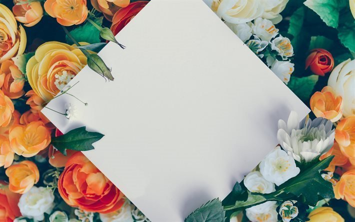 Floral frame, le blanc du papier propre, de fleurs, de printemps, de roses, de fleurs de printemps