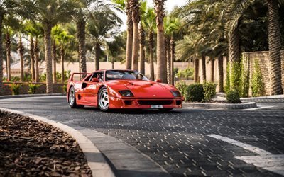 Ferrari F40, sportcars, red f40, italian cars, road, supercars, Ferrari