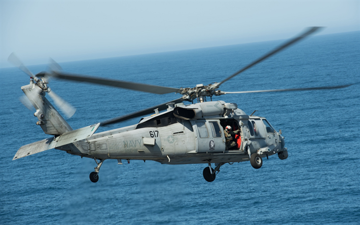 Sikorsky SH-60 Seahawk, American deck helicopter, MH-60S, ocean, US Navy, military helicopters, USA