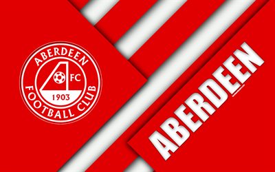 Aberdeen FC, 4k, la conception de mat&#233;riaux, club de football &#201;cossais, logo, rouge blanc de l&#39;abstraction, de Scottish Premiership, Aberdeen, en &#201;cosse, le football
