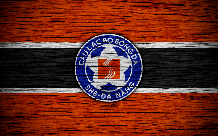 Da Nang FC, 4k, logo, V League 1, futebol, Vietname, clube de futebol, &#193;sia, Da Nang, textura de madeira, FC Da Nang