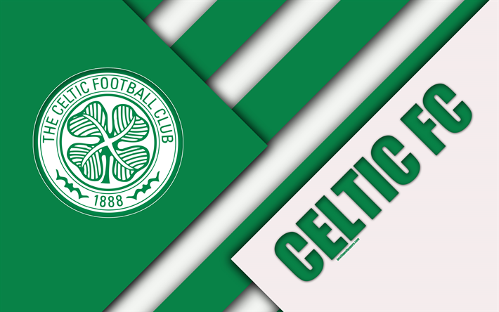 Le Celtic FC, 4k, la conception de mat&#233;riaux, club de football &#201;cossais, logo, vert blanc de l&#39;abstraction, de Scottish Premiership, &#224; Glasgow, en &#201;cosse, le football