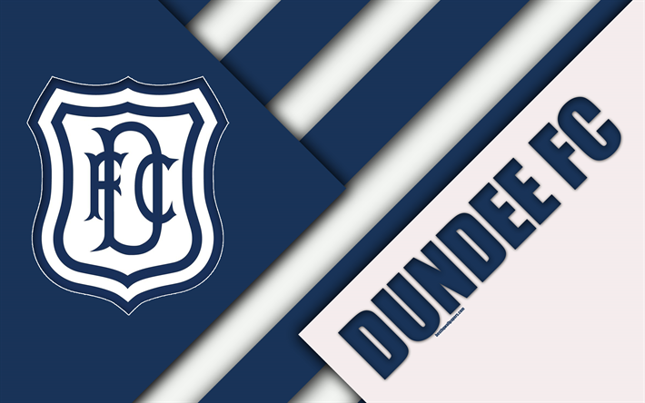 O Dundee FC, 4k, design de material, Clube de futebol escoc&#234;s, logo, azul branco abstra&#231;&#227;o, Escoc&#234;s Premiership, Dundee, A esc&#243;cia, futebol
