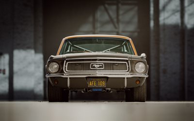 Ford Mustang GT Fastback, en 1968, en ext&#233;rieur, vue de face, tuning, r&#233;tro des voitures de sport, coupe, classique Am&#233;ricain de voitures, AFE 109, Ford
