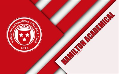 Hamilton Academical FC, 4k, dise&#241;o de materiales, club de f&#250;tbol Escoc&#233;s, logotipo, rojo, blanco abstracci&#243;n, la Scottish Premiership, Hamilton, Escocia, el f&#250;tbol