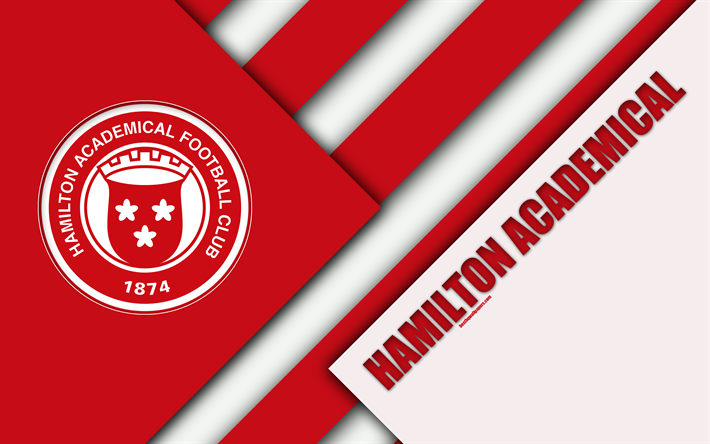 Hamilton Akademik FC, 4k, malzeme tasarım, İsko&#231; Futbol Kul&#252;b&#252;, logo, kırmızı beyaz soyutlama, İsko&#231;ya Premiership Hamilton, İsko&#231;ya, futbol