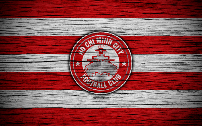 Ho Chi Minh City FC, 4k, logo, V de la Ligue 1, le football, le Vietnam, club de football, d&#39;Asie, d&#39;Ho-Chi-Minh-Ville, la texture de bois, le FC Ho-Chi-Minh-Ville