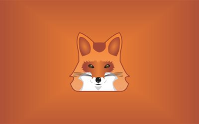 fox, 4k, minimaalinen, funny fox, ruskea tausta