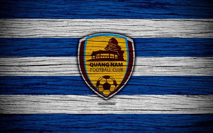 La province de Quang Nam FC, 4k, logo, V de la Ligue 1, le football, le Vietnam, club de football, en Asie, dans la province de Quang Nam, texture de bois, le FC de la province de Quang Nam