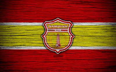 Nam Dinh FC, 4k, logo, V League 1, soccer, Vietnam, football club, Asia, Nam Dinh, wooden texture, FC Nam Dinh