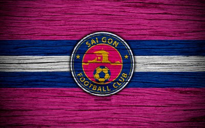 Sai Gon FC, 4k, logo, V League 1, soccer, Vietnam, football club, Asia, Sai Gon, wooden texture, FC Sai Gon