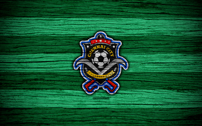Chennai City FC, 4k, logo, I-League, soccer, India, football club, Chennai City, wooden texture, FC Chennai City