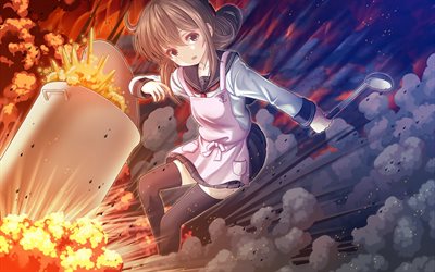 Kantai Samling, Kongou, anime karakt&#228;rer, Japansk anime spel, explosion, KanColle