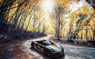 Porsche 918 Spyder, 4k, route, 2018 voitures, supercars, la 918 Spyder, Porsche