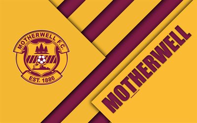 Motherwell FC, 4k, material design, Scottish football club, logo, yellow red abstraction, Scottish Premiership, Motherwell, Scotland, football