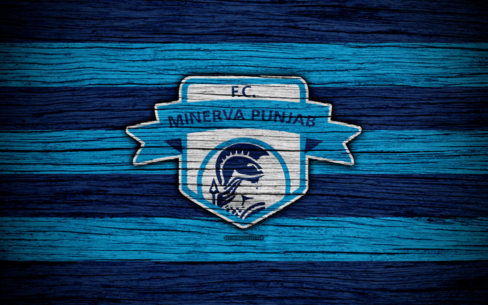 Minerva Punjab FC, 4k, logo, I-League, soccer, India, football club, Minerva Punjab, wooden texture, FC Minerva Punjab