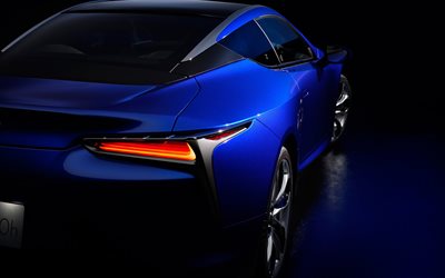 Lexus LC 500h, 4k, takaisin n&#228;kym&#228;, 2018, sininen Lexus LC, japanilaiset autot, Lexus