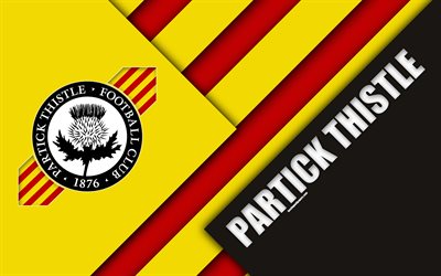 Partick Thistle FC, 4k, materiaali suunnittelu, Scottish football club, logo, keltainen punainen abstraktio, Skotlannin Valioliigassa, Glasgow, Skotlanti, jalkapallo