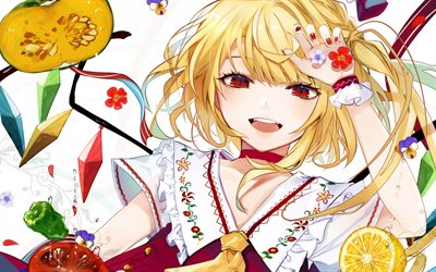Flandre Scarlet, fruits, manga, anime characters, Touhou
