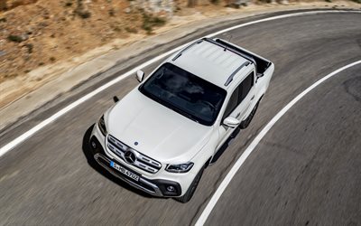 Mercedes-Benz X-Class, 2017, white pickup, traffic, road, speed, new white X-Class, German cars, Mercedes