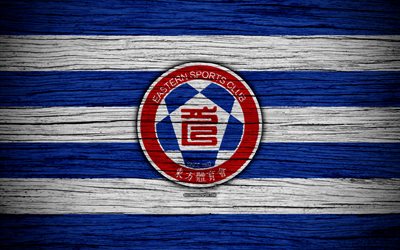 Oriental FC, 4k, logotipo, Hong Kong de la Premier League, f&#250;tbol, club de f&#250;tbol, Asia, Hong Kong, Oriental, de madera de la textura, el FC Oriental